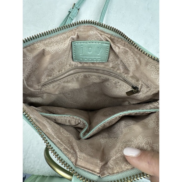 Susan Joy Vegan Leather Gold Ring Handle Bag Purse Zipper Strap Light Green - Picture 14 of 16